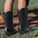 Dodow Womens Cowboy Boots Western Cowgirl Pointed Toe Zipper Mid Calf Boots Black Size 7.5