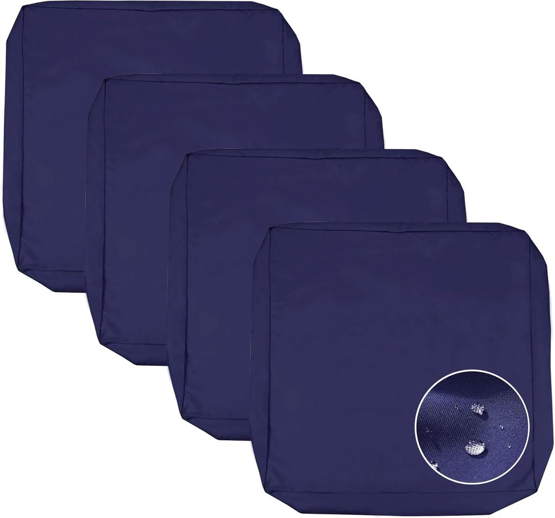 Sqodok Patio Cushion Covers 19x19 Waterproof Outdoor Cushion Covers Replacement 4-Pack Patio Cushion Seat Covers with Ties for Sectional Sofa, Wicker Chair, Blue