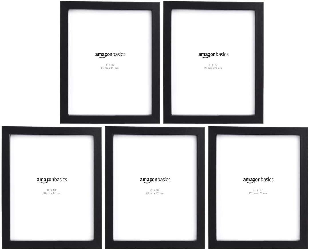Amazon Basics Rectangular Picture Frame Set for Wall Hanging or Tabletop Display, 8 x 10 in, Black, 5-Pack