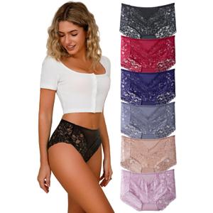 Sexy High Waisted Underwear for Women Plus Size Briefs Breathable Lace Panties High Waisted Cheekster Granny Panties (6pcs-black/Red/Nude/Purple/Blue/Navy Blue) XL