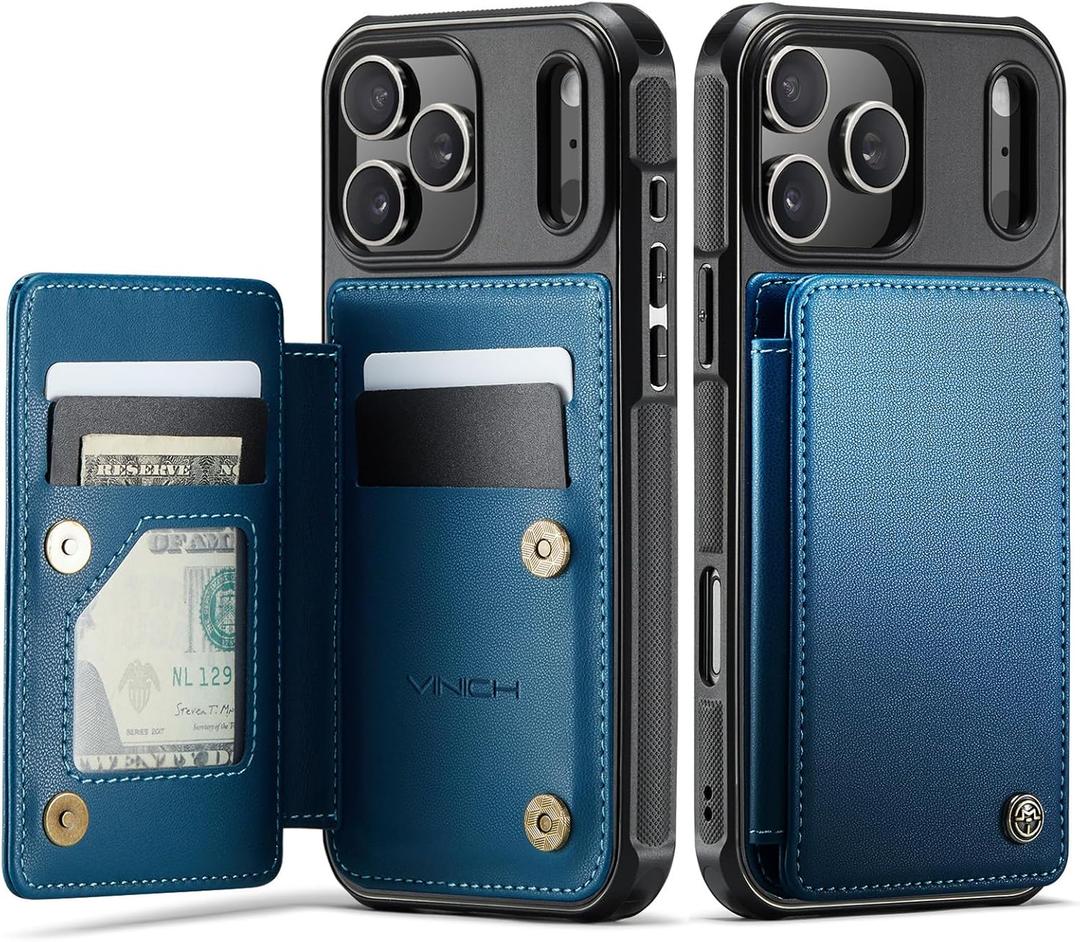 Vinich for iPhone 17 Pro Wallet Case with Card Holder, RFID Blocking Credit Slots Kickstand Shockproof Phone Cover Fit for iPhone 17 Pro 6.3" Blue