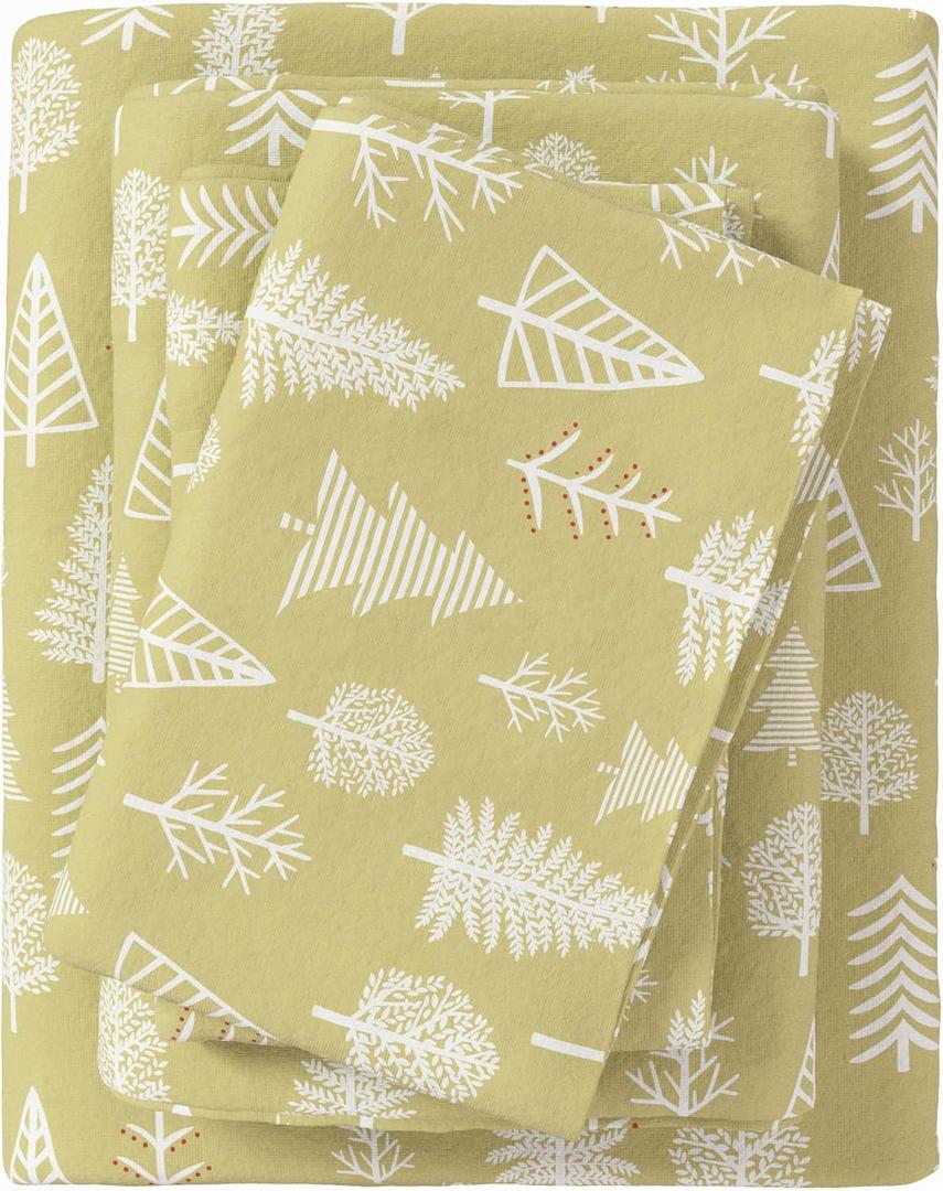 Great Bay Home Flannel Sheet Set Full Size - 100% Turkish Cotton, Double-Brushed, Lodge-Printed Bed Sheets - Ultra-Soft, Cozy, 4-Piece Bedding Set (Winter Forest - Sage/Red)