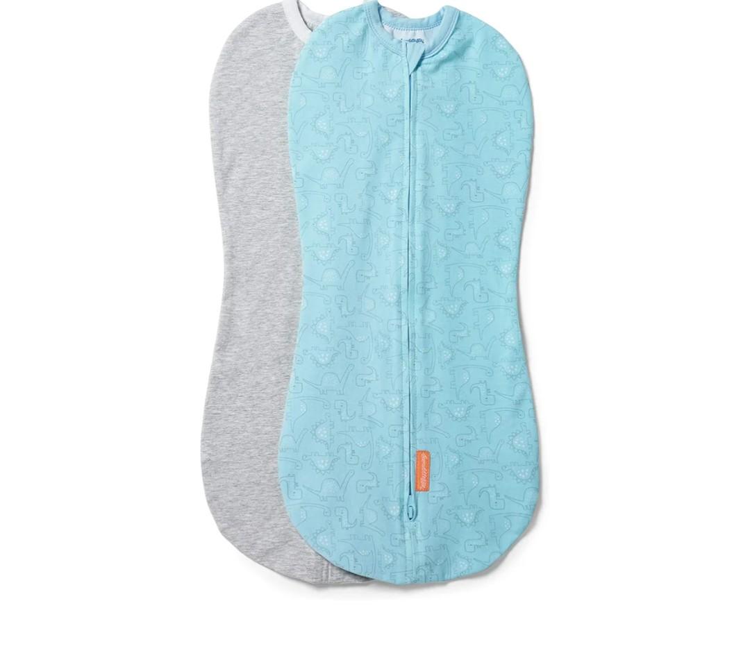 SwaddleMe by Ingenuity Compression Baby Swaddle Pod, Two-Way Zipper for Easy Diaper Changes, Improves Sleep & Calms Startle Reflex, 0-2 Months, 1.0 TOG, 2-Pack - Dino Jam