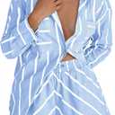 Tankaneo Womens Striped 2 Piece Outfits Button Down Shirts and Shorts Lounge Matching Sets,small