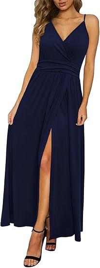 Newshows Women Summer 2025 Maxi Dress Vacation Floral Spaghetti Strap Spring Casual Boho Split Beach Long Flowy Sundress, Size L