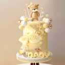 Yellow Baby Shower Cake Decoration Bear Cake Topper Gender Reveal Cake Decoration Green Gold Balls Cake Topper for Baby Shower Birthday Party Decoration