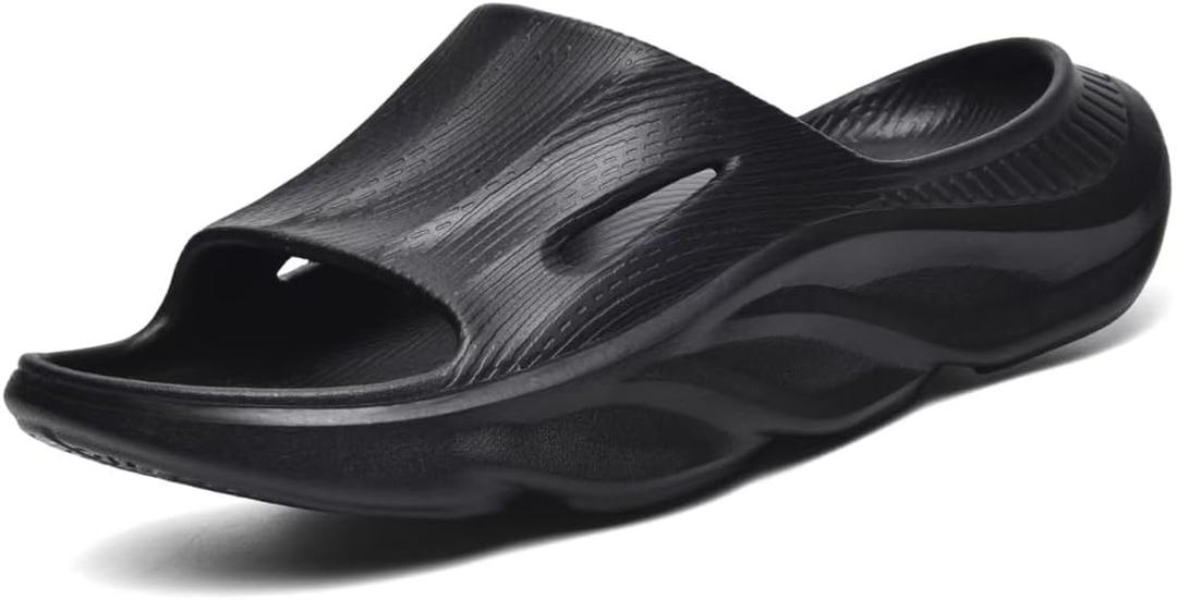 VIYEAR Womens Mens Recovery Slides with Comfortable Plantar Fasciitis Arch Support,Unisex Orthotic Walking Thick Cushion Sport Sandals Reduces Stress on Feet (Black)