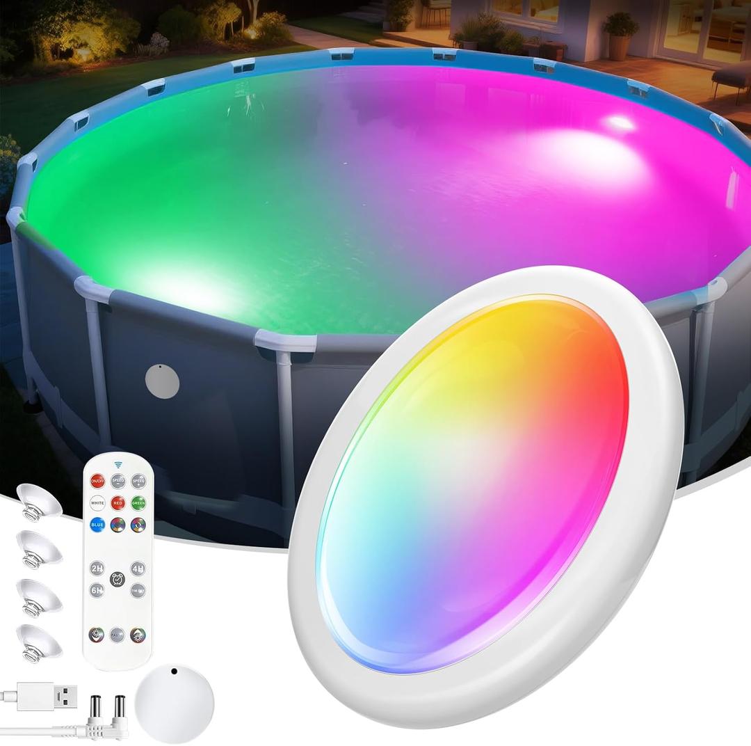 Askyli Pool Lights for Inground Pool, Submersible LED Lights w/Remote, Upgraded IP68 Waterproof Underwater Pool Light, Dynamic Lighting Pools Light for Above Ground Pool Hot Tub Party-1PC