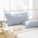 2 Pack Dusty Blue Plaid Ruffle Gingham King Size Pillow Shams, 100% Yarn-Dyed Washed Cotton Checkered Farmhouse Pillow Covers for Bed/Sofa Envelope Closure - 20''x36''
