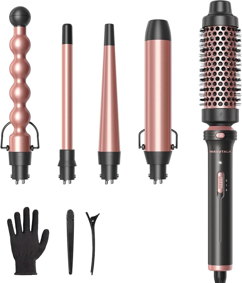 Wavytalk 5 in 1 Curling Wand Set, Multi Curl, Curling Wand Set with Thermal Brush and 4 Interchangeable Ceramic Curling Wand(0.5-1.25), Instant Heat Up Wand Curling Iron