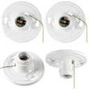 4 Pcs Keyless E26 Lamp Holder with Pull Chain - Medium Base 660w Ceiling Mount Socket White Light Fixture for LED & Incandescent Bulbs (Phenolic Resin)
