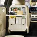 GMQ Backseat Car Organizer 1 Pack, Car Back Seat Organizers with Tray,Multifunctional Car Seat Back Organizer with Foldable Tablet Holder (Beige, 1 PC)