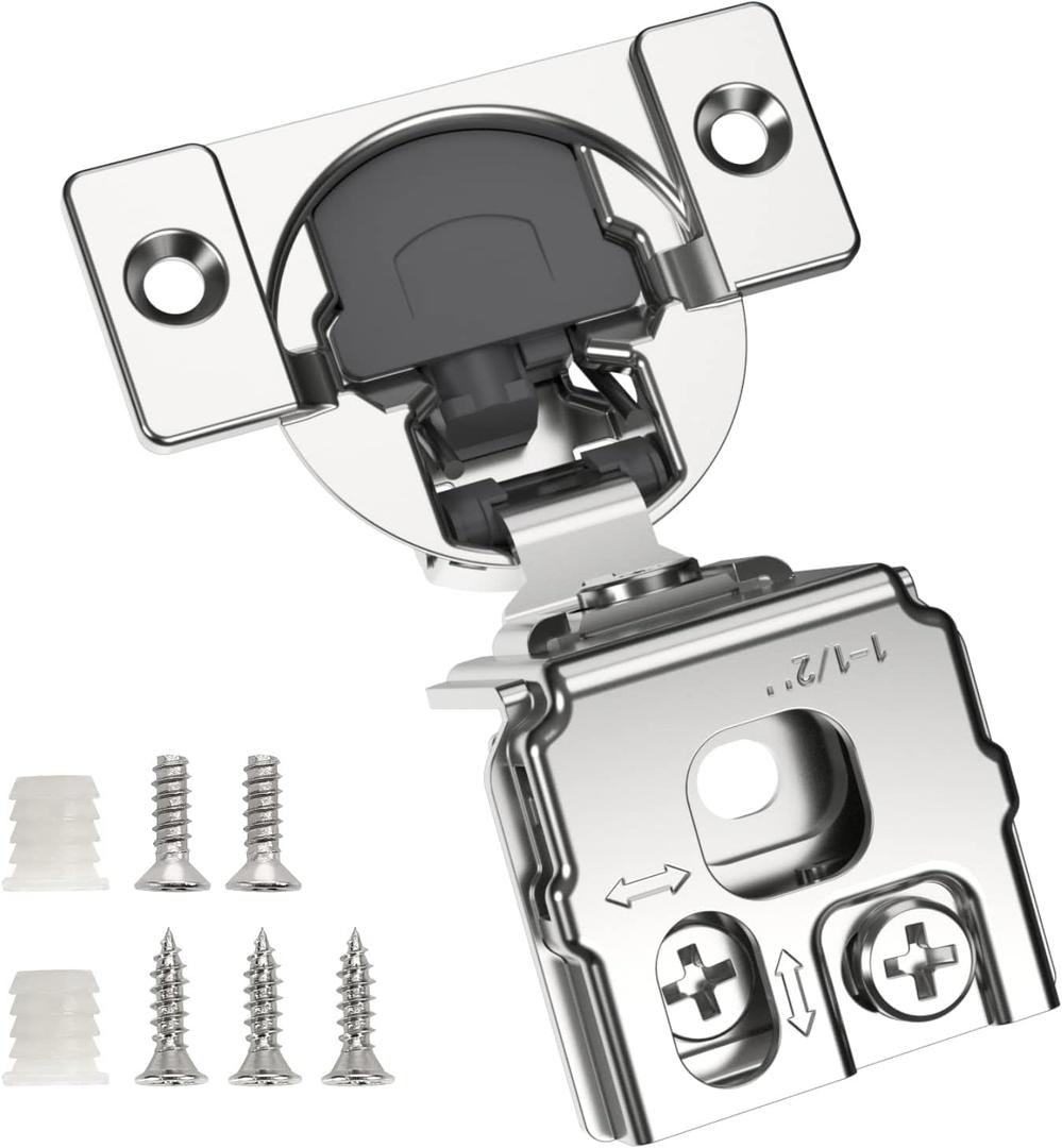 Chibery 60 Pack 1-1/2" Overlay 3D Soft Close Concealed Hinge for Face Frame Door, Smooth Slow Self Closing Hinges, Satin Nickel, Hidden 105 Open Angle Stainless Steel Hinge for Kitchen Cabinet Door