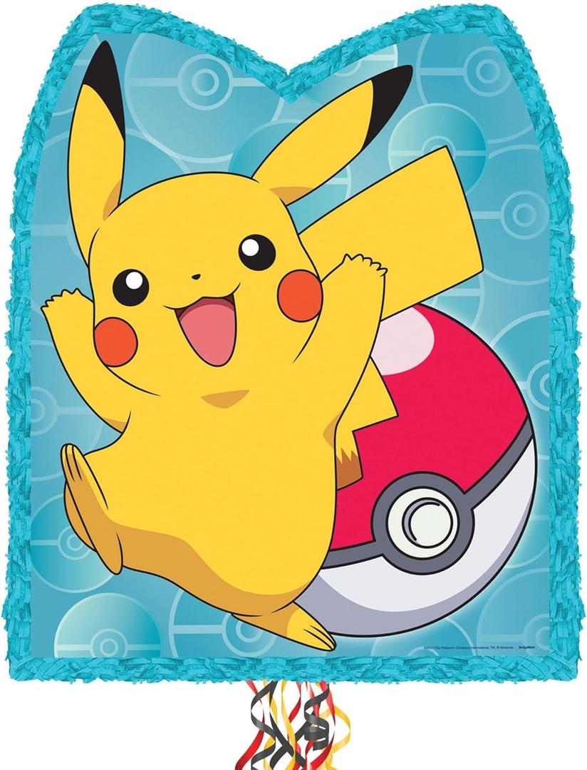 Party City Pull String Paper Pinata, Pokmon Pikachu - 18in Wide x 3in Deep x 22in Tall - Cardstock & Tissue Paper Pinata Party Supplies - Birthday Party Game Decorations for Boys & Girls