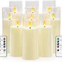 Kakoya Flickering Flameless Candles Battery Operated with Remote and 2/4/6/8 H Timer Plexiglass Led Pillar Candles Pack of 9(D2.3 xH5.5 6.5" 7.5") with Realistic 3D Wick Candles for Home Decor(Ivory)