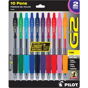 2 x PILOT G2 Premium Refillable and Retractable Rolling Ball Gel Pens, 0.7mm Fine Point, Assorted Color Inks (New Rose Pink & Grape Inks), 10-Pack