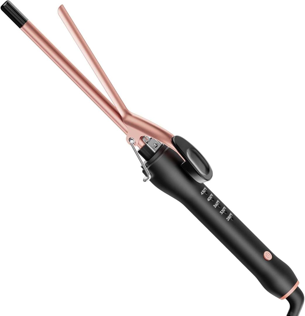 HCAH 3/8 Inch Small Curling Iron Wand for Short & Long Hair, Ceramic Small Barrel Curling Iron 9mm Thin Curling Wand for Tight Curls with 5 Adjustable Temperature, Heat Resistant Glove Included