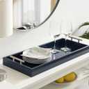 Kate and Laurel Lipton Narrow Decorative Tray; 10 x 24; Navy Blue and Silver; Chic Accent Tray for Display and Storage