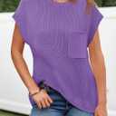 Imily Bela Summer Fall Short Sleeve Sweater for Women 2026 Crew Neck Ribbed Knit Vests Trendy Pullover Tops (Purple, M)