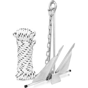 Fluke Anchor Kit Includes Anchor Chain and Boat Anchor Rope Set for Boats Pontoon, Deck, Fishing, and Sail from 12-25 FT