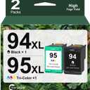 94/95 Ink Cartridges Combo Pack Replacement for HP Ink 94 95 C8765WN C8766WN Compatible for HP Deskjet 460 5740 6540 Officejet 7310 150 7410 Photosmart 8450 PSC 1610 Printer (1 Black, 1 Tri-Color)