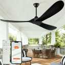 60 inch Black Outdoor Ceiling Fan No Light for Patios, Ceiling Fans Without Lights with Smart App and Remote Control, Wet Rated 3 Blades Wood Propeller Fan for Exterior Outside Porch, High CFM