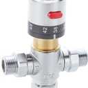 3-Way Thermostatic Mixing Valve, DN15 Temperature Control Bathroom Faucet and Shower Water Mixer Valve G1/2 NPS Male Connections,Chrome