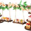 Wooden 3 Tier Cupcake Stand with Swing and Rose Vines Decor, Dessert Table Display Set Removable Serving Tray Cupcake Tower Centerpiece for Tea Party Birthday Baby Shower Wedding