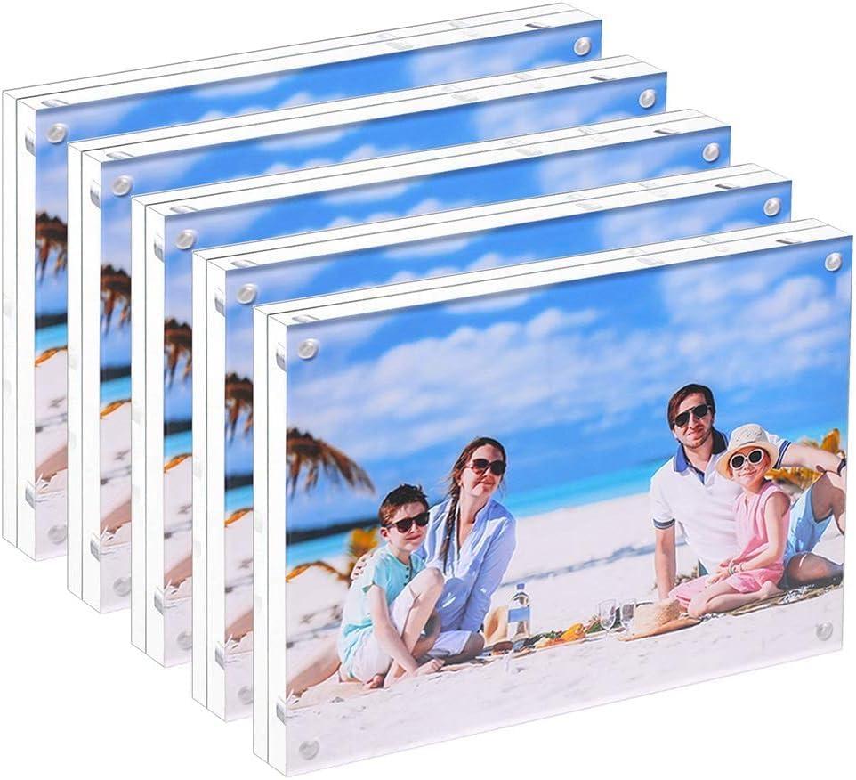 JUOIFIP 5 Pack Acrylic Picture Frame 5x7 Clear Double Sided Magnetic Picture Frameless Desktop Display Photo Frame with Stand Best Gift for Family, Baby, Friend