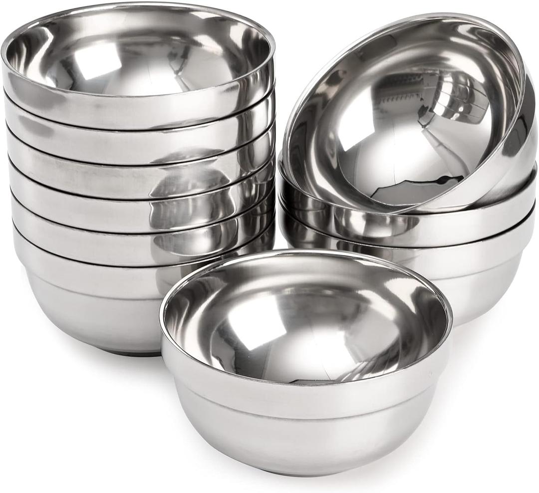 yarlung 10 Pack Stainless Steel Bowls 5 Inch Snacks Bowl, 15 Oz Soup Bowl Lightweight Salad Bowls Double-walled Metal Serving Dishes for Sauces, Rice, Noodle, Ice Cream