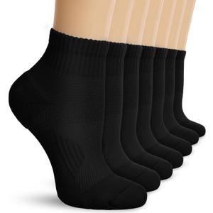 DHSO 7 Pairs Cushioned Ankle Compression Socks for Women Plantar Fasciitis Running Wicking Socks with Arch Support(7-Black,Small-Medium)