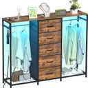 Espelism Dresser for Bedroom with Clothes Rack 5 Drawer Dresser with Charging Station LED Lights White Chest of Drawers Flexible Shelf and Open Storage Space for Bedroom Living Room (Brown), 55.1"D x 13.8"W x 43.3"H