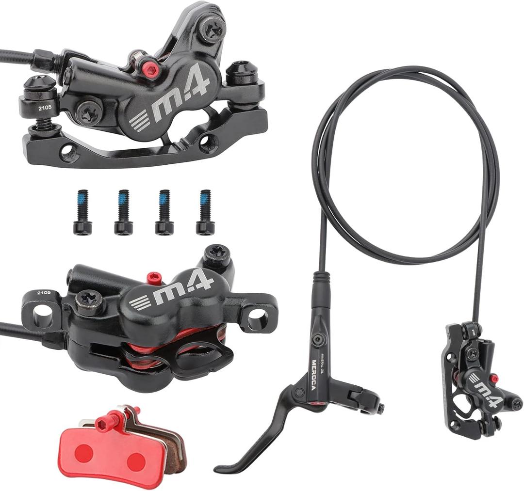 MEROCA M4 4-Piston Mountain Bike Hydraulic Disc Brakes Hydraulic Bike Brakes Front Tube 800mm Rear Tube1400mm with PM Adapter for 160mm Rotor