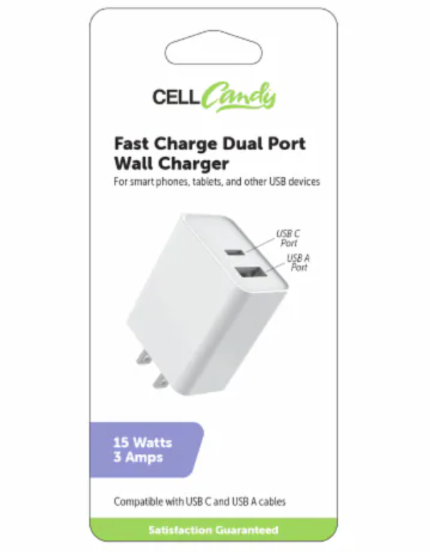 CellCandy Fast Charge Dual Port Wall Charger