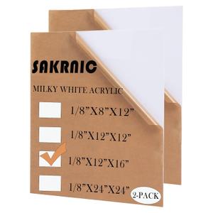 Milky White Acrylic 2 Sheets of 12"x16"White Translucent Acrylic 1/8" Thickness Cast Plexiglass with Protective Paper for Making Light Boxes, Signs,Lamps,DIY Display Projects, Craft