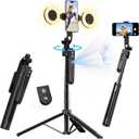 yAyusi 70.9" Auto Face Tracking Selfie Stick Tripod for iPhone with Light, No App, 360 Rotation Tripod That Follows Your Movement with Remote Control for Vlog/Live Stream/Video Recording