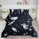 Kids Comforter Set Astronaut Space Rocket Printed Pattern Quilt Bedding Set with 1 Comforter and 2 Pillowcases for Girls Bedroom All Season(Space Rocket Queen), Queen 90x90inches