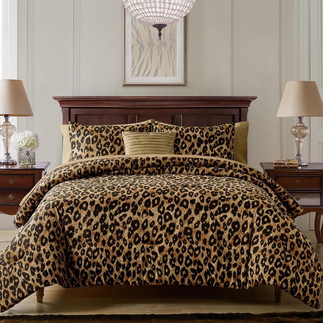 VCNY Home - Queen Bed in a Bag, Soft Bedding Set with Matching Shams, Decorative Pillows & Pillowcases, Animal Print Home Decor (Cheetah Brown, Queen) (Queen (2024 Version))