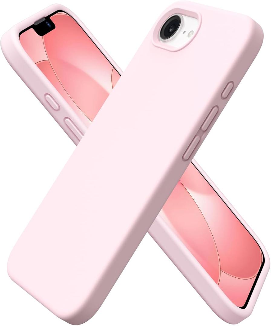 ORNARTO Compatible with iPhone 17e Case and for iPhone 16e Case 6.1", Liquid Silicone 3 Layers Full Covered Soft Gel Rubber Shockproof Cover, Protective Phone Cases for 16e & 17e-Chalk Pink