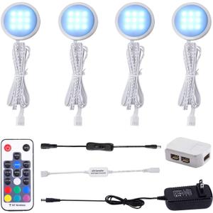 AIBOO RGB Color Changing LED Under Cabinet Lights Kit, Aluminum Slim Multi Color Puck Lights for Kitchen Counter Furniture Holiday Ambiance Christmas Decor Lighting (4 Lights)