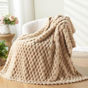 NEWCOSPLAY Super Soft Twin Blanket Brown Premium Silky Flannel Fleece 3D Clouds Stylish Jacquard Lightweight Bed Blanket All Season Use 350GSM (Brown, Twin(60"x80"))