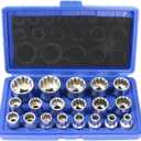 19 Pcs Spline Socket Set Metric, 12 Point Socket Set 1/2" Drive, 8-32mm Cr-V Spline Socket with Case