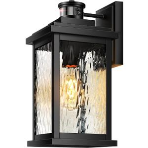 VIANIS Large Advanced Motion Sensor Outdoor Lights, Black Easy-to-Install Dusk to Dawn Outdoor Wall Lights, Aluminum Waterproof Porch Light with Water Glass for Porch, Garden, Front Door