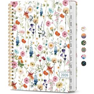 2026 Planner, Weekly and Monthly Calendar Planner for Women, Jan 2026 - Dec 2026, Hardcover Planning Agenda book with Tabs, Spiral Bound, Inner Pocket, Perfect for School Office Supplies, 8.5" x 11" - Wildflowers