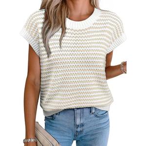 EVALESS Women's Sweater Vest Striped Pullover Tank Top Round Neck Cap Sleeve Lightweight 2026 Summer Casual Clothes, M