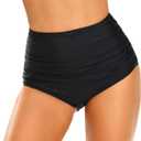 Edelqual Women's High Waisted Bikini Bottom Tummy Control Full Coverage Ruched Bathing Suit Swimsuit Tankini Swim Shorts (X-Large, Black)