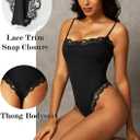 Navneet Women Sexy Lace Bodysuit Lace Trim High Cut Thong Spaghetti Strap Cami Bodysuit Going Out Tank Tops Body Suit, Small 