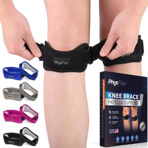 PhysFlex 2 Pack Patella Knee Brace - Knee Support and Pain Relief, Running, Hiking, Basketball, Jumpers Knee, Tendonitis, Adjustable Strap Patellar Tendon Stabilizer, Black