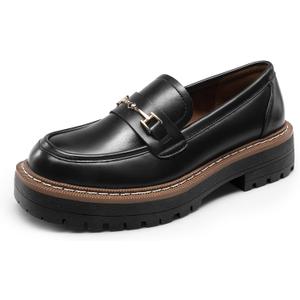 DREAM PAIRS Loafers for Women Platform Chunky Heel Slip On Loafers Business Office Casual Dressy Loafer Shoes (6, Black-pu)