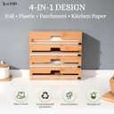 4-in-1 Bamboo Wrap Organizer with Cutter Holds Plastic Wrap, Foil, Parchment & Paper Towels Drawer or Countertop Use Durable Bamboo Dispenser with Labels